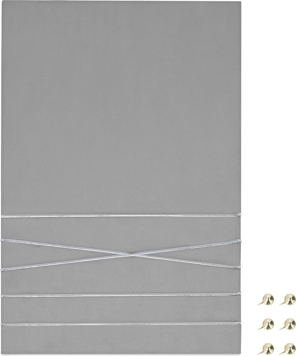 Navaris prikbord fotowand met lint – Fotohouder 44 x 30 cm – Fluwelen fotoprikbord - Voor foto’s en ansichtkaarten - Inclusief spelden - Grijs - Navaris