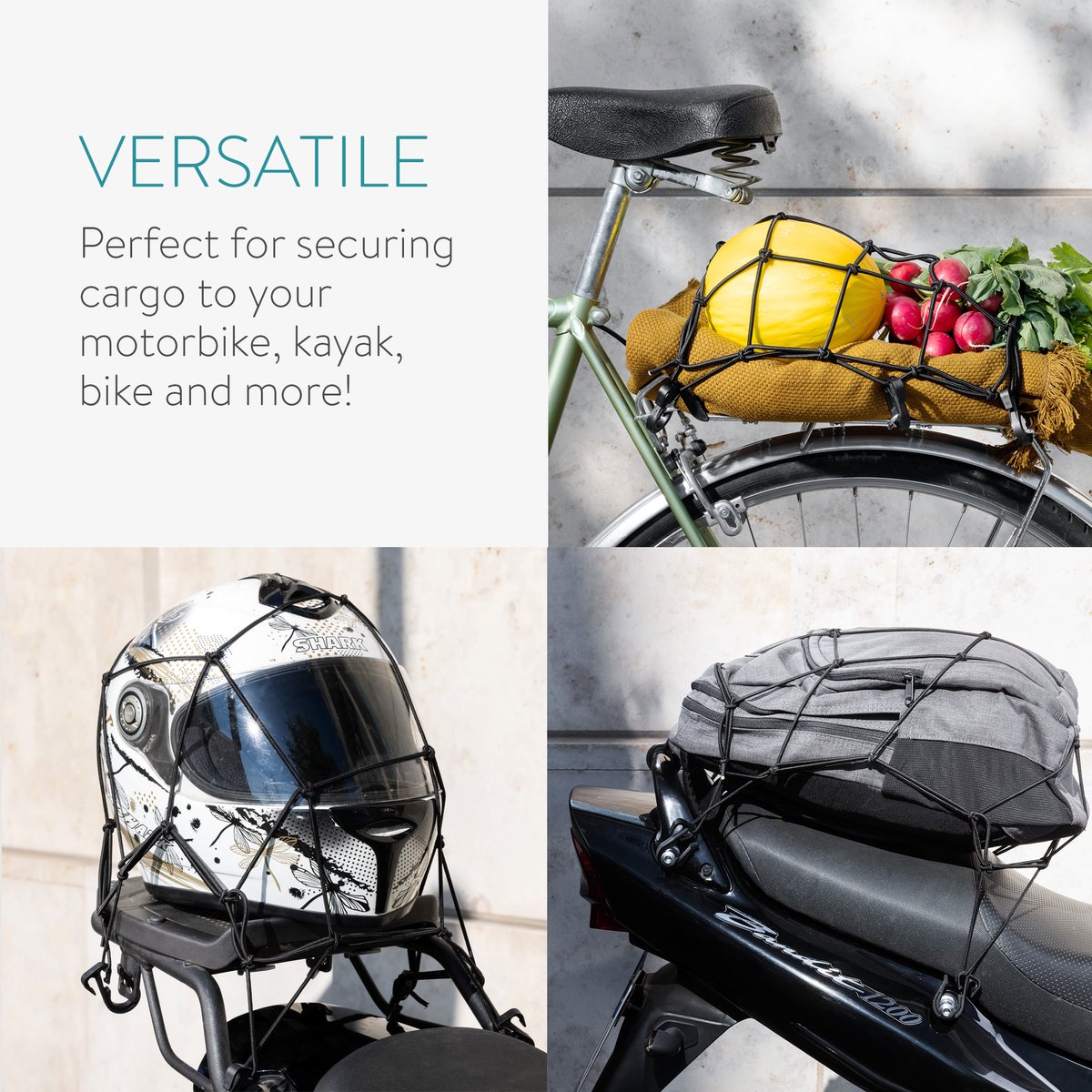 40 x 40cm Filet à Bagages Araignée Elastique+ 60cm Sangle Bagage Elastique  Noir pour Vélo Moto