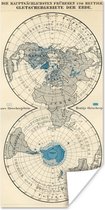 Wereldkaarten - Gletsjers op vintage wereldkaart - 80x160 cm