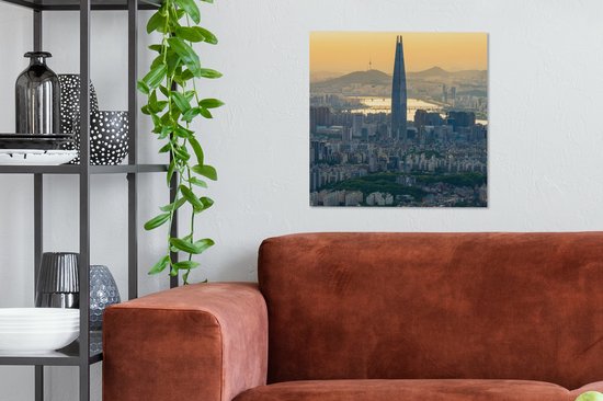 Tableau sur toile Skyline de Séoul en Corée du Sud avec un ciel orange - 50x50 cm - Décoration murale