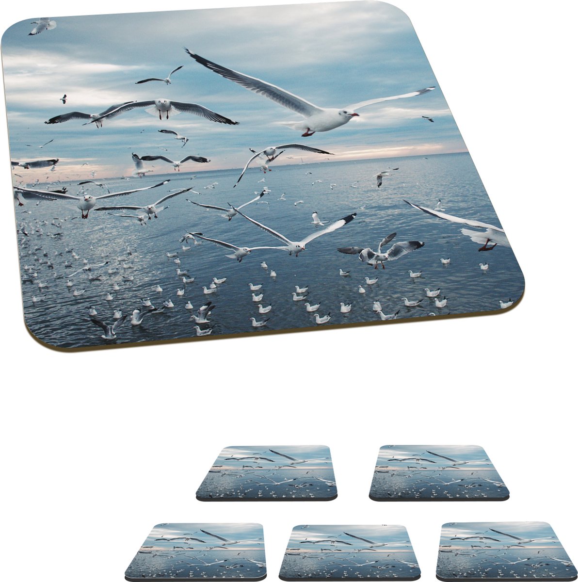 Onderzetters voor glazen - Vogel - Zee - Zwerm - 10x10 cm - Glasonderzetters - 6 stuks
