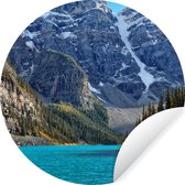 WallCircle - Muurstickers - Behangcirkel - Bergen achter Moraine Lake in Canada - 100x100 cm - Muurcirkel - Zelfklevend - Ronde Behangsticker XXL