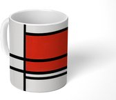 Mok - Koffiemok - Compositie met rood en wit - Piet Mondriaan - Mokken - 350 ML - Beker - Koffiemokken - Theemok