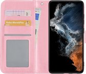Hoes Geschikt voor Samsung S22 Hoesje Book Case Hoes Flip Cover Wallet Bookcase - Lichtroze