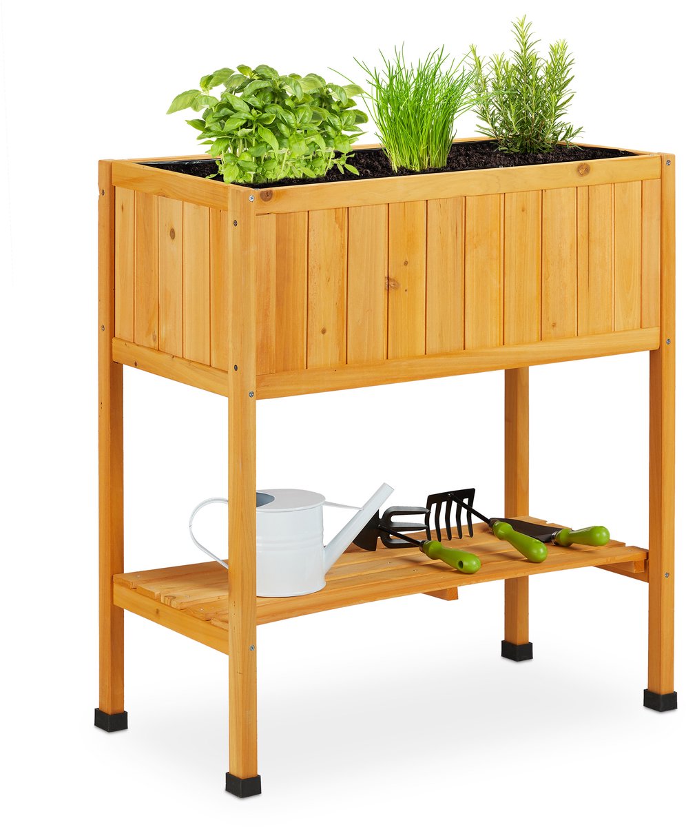 Relaxdays Moestuintafel hout - moestuinbak - poten - kweektafel - plantenbak - mini garden - Oranje