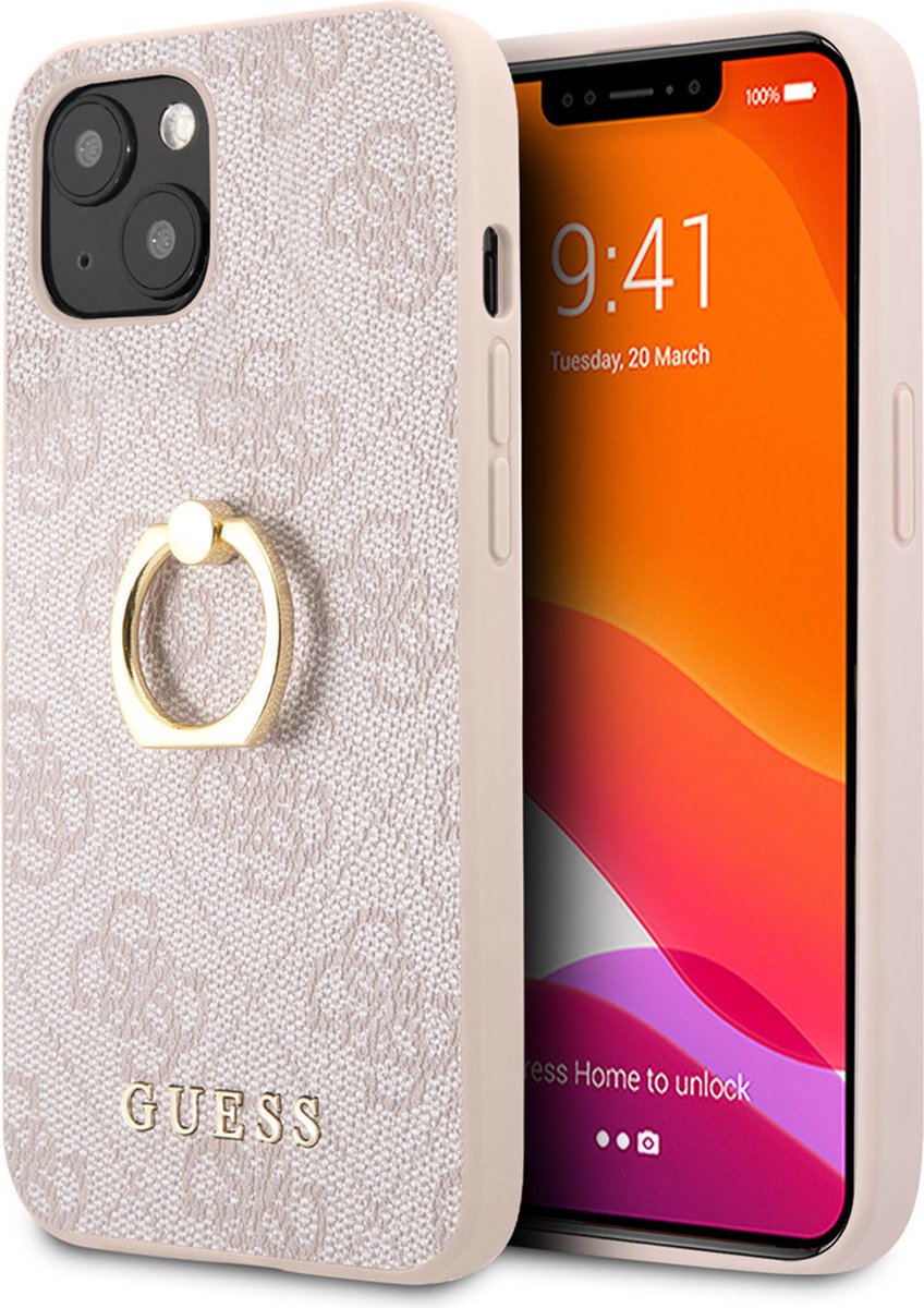 Guess iPhone 13 Mini Back Cover Pu Leather Telefoonhoesje - Roze - Bescherm je Telefoon!