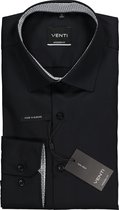 VENTI modern fit overhemd - zwart (contrast) - Strijkvrij - Boordmaat: 45