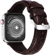 Geschikt voor Apple Watch leren bandje Donkerbruin met klassieke zilverkleurige gesp 38mm-40mm