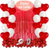 Liefdes Feestpakket - Rood & Wit - Hartjes Ballonnen - Glitter Gordijnen - Rozenblaadjes