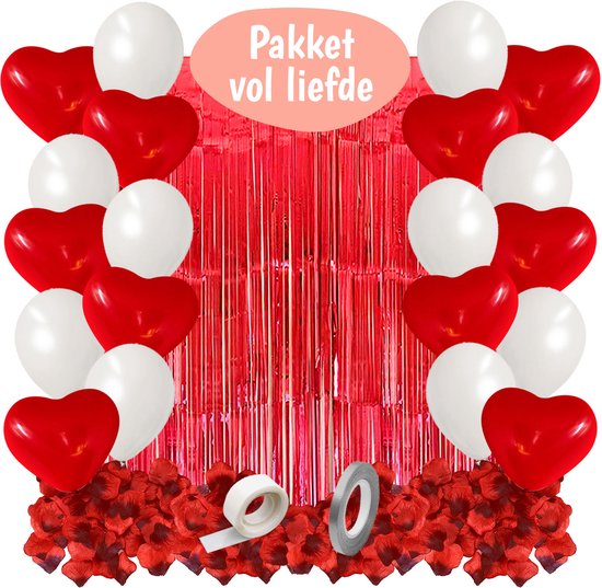 Leeg de prullenbak honderd Dynamiek Liefdes Feestpakket - Rood & Wit - Hartjes Ballonnen - Glitter Gordijnen -  Rozenblaadjes | bol.com
