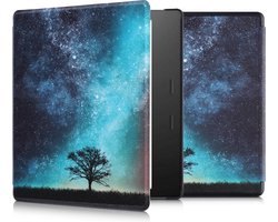 kwmobile e-reader hoesje geschikt voor Amazon Kindle Oasis 10. Generation hoes - E reader flip case met magnetische sluiting - Ereader cover - Sterrenstelsel en Boom design in blauw / grijs / zwart