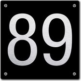 Huisnummerbord - huisnummer 89 - zwart - 12 x 12 cm - rvs look - schroeven - naambordje - nummerbord  - voordeur