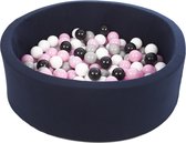 Ballenbad rond - navy - 90x30 cm - met 150 zwart, wit, lichtroze en grijze ballen