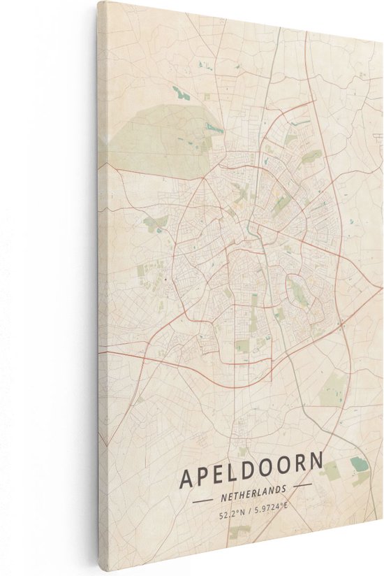 Artaza Canvas Schilderij Stadskaart Apeldoorn - 40x60 - Poster Foto op Canvas - Canvas Print