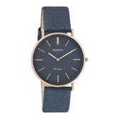 OOZOO Vintage series - Rosé gouden horloge met donker blauwe leren band - C20203 - Ø32