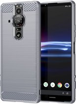 Sony Xperia Pro-I Hoesje - MobyDefend TPU Gelcase - Geborsteld Metaal + Carbonlook - Grijs - GSM Hoesje - Telefoonhoesje Geschikt Voor Sony Xperia Pro-I