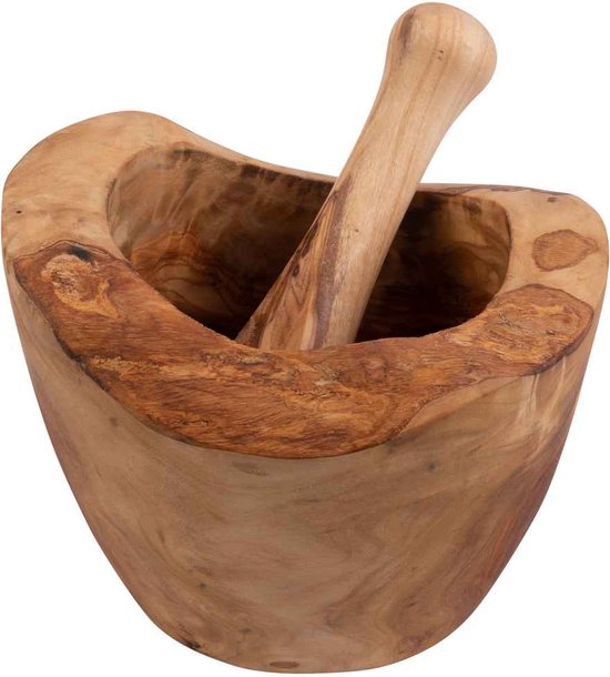 Bowls and Dishes Pure Olive Wood olijfhouten Vijzel 16 cm met stamper | cadeautip!