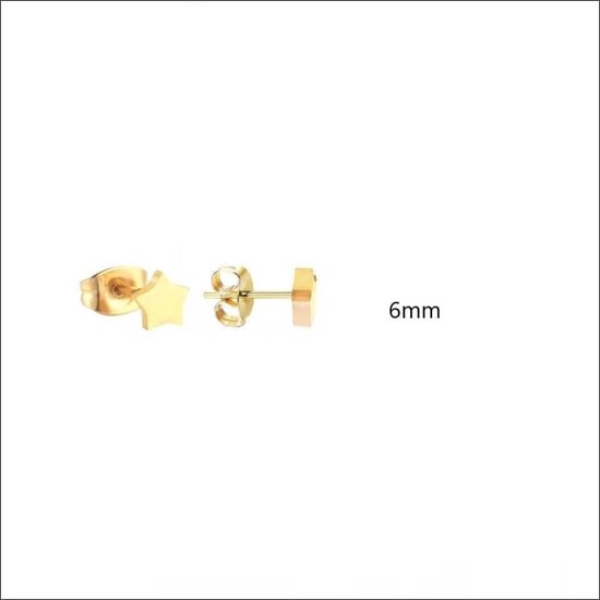 Aramat jewels ® - Zweerknopjes ster goudkleurig chirurgisch staal 6mm
