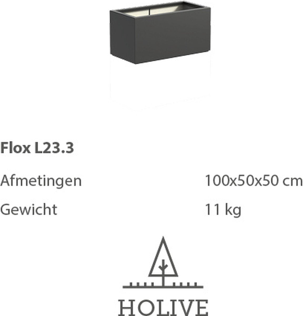 Polyester Flox L23.3 Langwerpig 100x50x50 cm. Plantenbak
