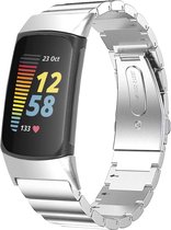 Bandje Voor Fitbit Charge 5 - Stalen Schakel Band - Zilver - One Size - Horlogebandje, Armband