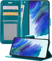 Samsung S21 FE Hoesje Book Case Hoes - Samsung Galaxy S21 FE Case Hoesje Portemonnee Cover - Samsung S21 FE Hoes Wallet Case Hoesje - Turquoise