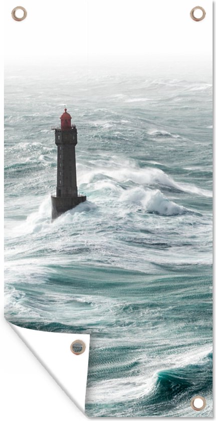 Tuinposter De vuurtoren van la Jument in de zee voor de Franse kust - 40x80 cm - Wanddecoratie Buiten - Tuinposter - Tuindoek - Schuttingposter - Tuinschilderij