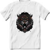 Tijger - Dieren Mandala T-Shirt | Oranje | Grappig Verjaardag Zentangle Dierenkop Cadeau Shirt | Dames - Heren - Unisex | Wildlife Tshirt Kleding Kado | - Wit - L