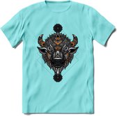Bizon - Dieren Mandala T-Shirt | Oranje | Grappig Verjaardag Zentangle Dierenkop Cadeau Shirt | Dames - Heren - Unisex | Wildlife Tshirt Kleding Kado | - Licht Blauw - L
