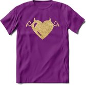 Valentijn Goud Hart T-Shirt | Grappig Valentijnsdag Cadeautje voor Hem en Haar | Dames - Heren - Unisex | Kleding Cadeau | - Paars - XXL