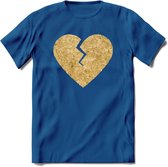 Valentijn Goud Hart T-Shirt | Grappig Valentijnsdag Cadeautje voor Hem en Haar | Dames - Heren - Unisex | Kleding Cadeau | - Donker Blauw - S