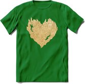 Valentijn Goud Hart T-Shirt | Grappig Valentijnsdag Cadeautje voor Hem en Haar | Dames - Heren - Unisex | Kleding Cadeau | - Donker Groen - L