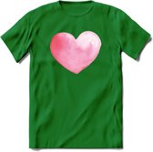 Valentijn Pastel waterverf Hart T-Shirt | Grappig Valentijnsdag Cadeautje voor Hem en Haar | Dames - Heren - Unisex | Kleding Cadeau | - Donker Groen - M