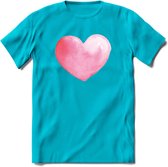 Valentijn Pastel waterverf Hart T-Shirt | Grappig Valentijnsdag Cadeautje voor Hem en Haar | Dames - Heren - Unisex | Kleding Cadeau | - Blauw - 3XL