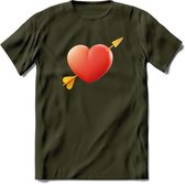 Valentijn Hart T-Shirt | Grappig Valentijnsdag Cadeautje voor Hem en Haar | Dames - Heren - Unisex | Kleding Cadeau | - Leger Groen - M