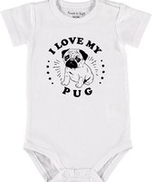 Baby Rompertje met tekst 'Pug' |Korte mouw l | wit zwart | maat 50/56 | cadeau | Kraamcadeau | Kraamkado
