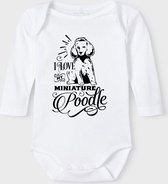 Baby Rompertje met tekst 'Miniatuur Poodle/ Dwergpoodle' |Lange mouw l | wit zwart | maat 50/56 | cadeau | Kraamcadeau | Kraamkado