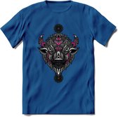 Bizon - Dieren Mandala T-Shirt | Roze | Grappig Verjaardag Zentangle Dierenkop Cadeau Shirt | Dames - Heren - Unisex | Wildlife Tshirt Kleding Kado | - Donker Blauw - XL