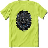 Leeuw - Dieren Mandala T-Shirt | Blauw | Grappig Verjaardag Zentangle Dierenkop Cadeau Shirt | Dames - Heren - Unisex | Wildlife Tshirt Kleding Kado | - Groen - XL
