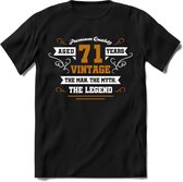 71 Jaar Legend T-Shirt | Goud - Wit | Grappig Verjaardag en Feest Cadeau Shirt | Dames - Heren - Unisex | Tshirt Kleding Kado | - Zwart - L