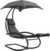 Chaise longue de jardin - chaise berçante - avec parasol - anthracite