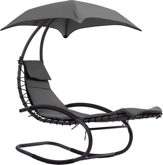 Ligstoel tuin - schommelstoel - met parasol - antraciet