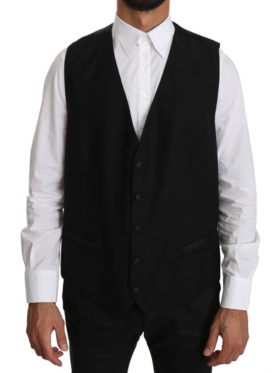 Dolce & Gabbana Black Leather Waistcoat Dress Formal Vest