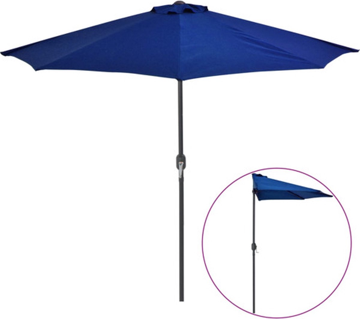 vidaXL Balkonparasol half met aluminium paal 270x135x245 cm blauw