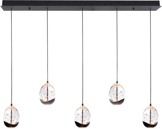 Luxe eettafellamp Clear egg | 5 lichts | Ø 9,5 cm | zwart / transparant | glas / metaal | dimbare lamp | sfeervol / warm licht | design / landelijk design