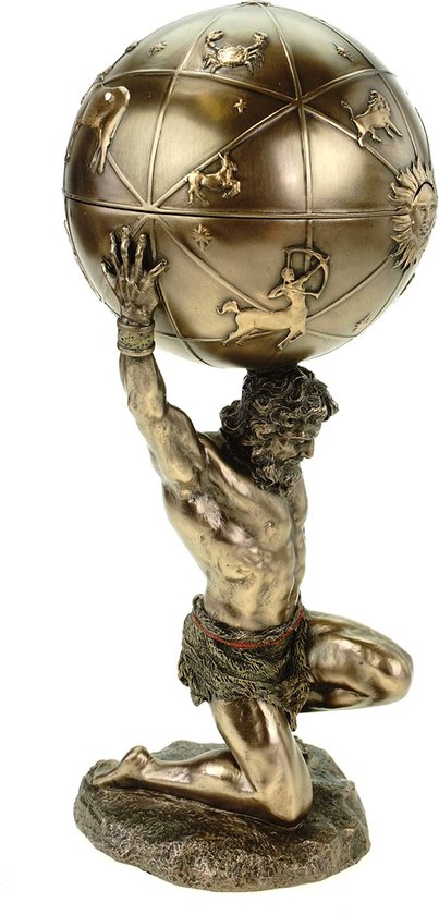 Atlas porte le monde sur s. épaules bronze figure sculpture titane | bol