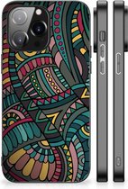 Hoesje Bumper iPhone 14 Pro Max Telefoon Hoesje met Zwarte rand Aztec