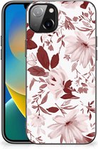 GSM Hoesje iPhone 14 Plus Silicone Back Case met Zwarte rand Watercolor Flowers