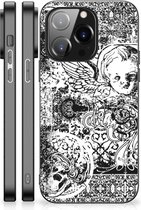 Silicone Back Case iPhone 14 Pro Telefoon Hoesje met Zwarte rand Skulls Angel