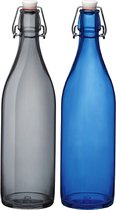 Giara decoratie of weckflessen met beugeldop 30 cm van 1 liter blauw en grijs