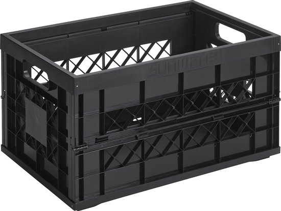 Krat - 2x - inklapbaar - zwart - 45 liter - vouwkrat - boodschappenkrat ...